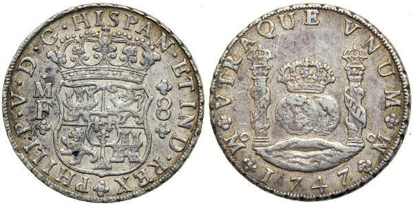 8 Real 新西班牙總督轄區 (1535 - 1821) 銀 Philip V of Spain(1683-1746)