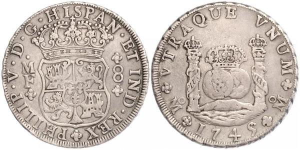 8 Real 新西班牙總督轄區 (1535 - 1821) 銀 Philip V of Spain(1683-1746)