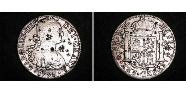8 Real 新西班牙總督轄區 (1535 - 1821) 銀 卡洛斯四世 (1748-1819)