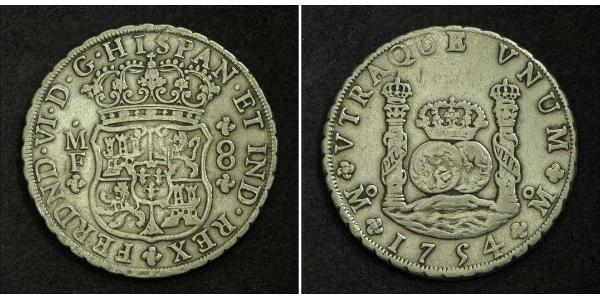 8 Real 新西班牙總督轄區 (1535 - 1821) 銀 费尔南多六世 (1713-1759)