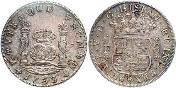 8 Real 新西班牙總督轄區 (1535 - 1821) 銀 Philip V of Spain(1683-1746)