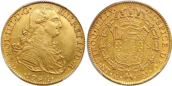 8 Ескудо Нова Іспанія (1519 - 1821) Золото Карл IV король Іспанії  (1748-1819)