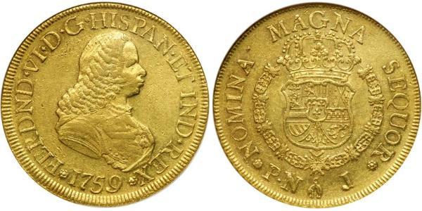 8 Ескудо Нова Ґранада (1717 - 1819) Золото Фердинанд VI  король Іспаніі (1713-1759)