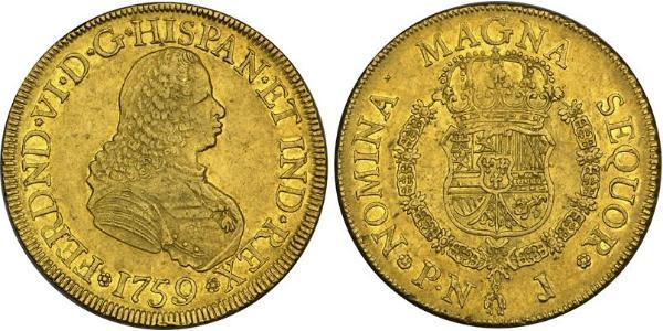 8 Ескудо Нова Ґранада (1717 - 1819) Золото Фердинанд VI  король Іспаніі (1713-1759)
