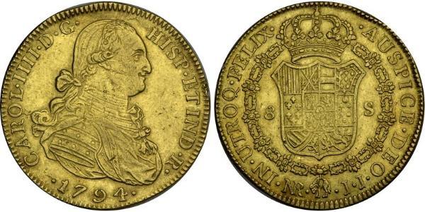 8 Ескудо Нова Ґранада (1717 - 1819) Золото Карл IV король Іспанії  (1748-1819)