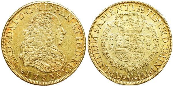 8 Ескудо Перу Золото Фердинанд VI  король Іспаніі (1713-1759)
