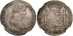 8 Реал Испанские Колонии / Гватемала Серебро Фердинанд VII король Испании (1784-1833)