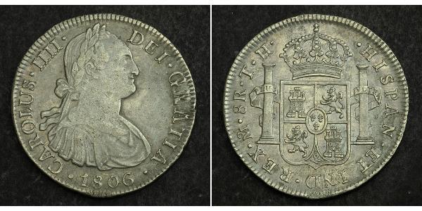 8 Реал Новая Испания (1519 - 1821) Серебро Карл IV король Испании (1748-1819)