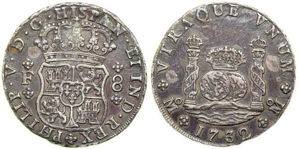 8 Реал Новая Испания (1519 - 1821) Серебро Филипп V король Испании (1683-1746)