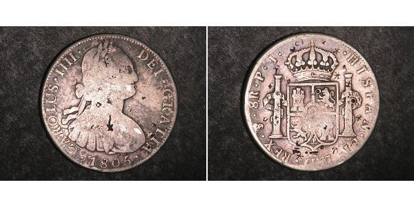 8 Реал Рио-де-ла-Плата (вице-королевство) (1776 - 1814) / Боливия Серебро Карл IV король Испании (1748-1819)