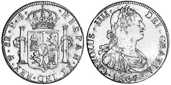 8 Реал Рио-де-ла-Плата (вице-королевство) (1776 - 1814) / Боливия Серебро Карл IV король Испании (1748-1819)