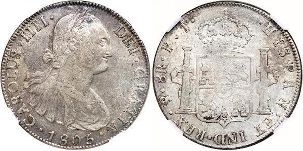 8 Реал Рио-де-ла-Плата (вице-королевство) (1776 - 1814) / Боливия Серебро Карл IV король Испании (1748-1819)