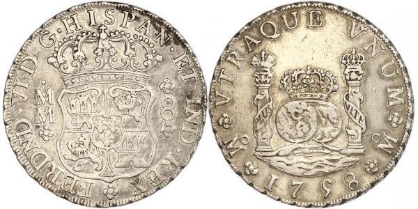 8 Реал Нова Іспанія (1519 - 1821) Срібло Фердинанд VI  король Іспаніі (1713-1759)