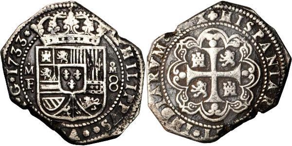 8 Реал Нова Іспанія (1519 - 1821) Срібло Філіп V король Іспанії  (1683-1746)