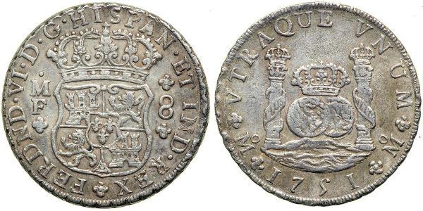 8 Реал Нова Іспанія (1519 - 1821) Срібло Фердинанд VI  король Іспаніі (1713-1759)