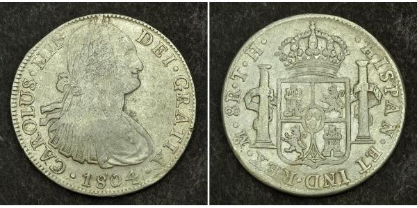8 Реал Нова Іспанія (1519 - 1821) Срібло Карл IV король Іспанії  (1748-1819)