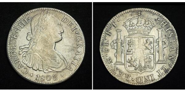 8 Реал Нова Іспанія (1519 - 1821) Срібло Карл IV король Іспанії  (1748-1819)
