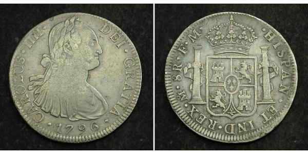 8 Реал Нова Іспанія (1519 - 1821) Срібло Карл IV король Іспанії  (1748-1819)