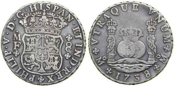 8 Реал Нова Іспанія (1519 - 1821) Срібло Філіп V король Іспанії  (1683-1746)