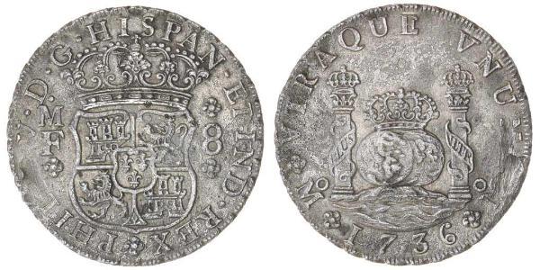 8 Реал Нова Іспанія (1519 - 1821) Срібло Філіп V король Іспанії  (1683-1746)
