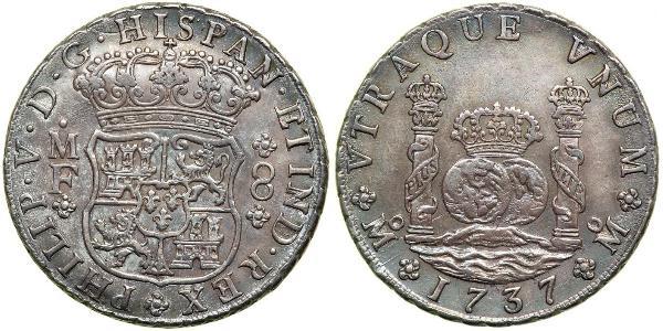 8 Реал Нова Іспанія (1519 - 1821) Срібло Філіп V король Іспанії  (1683-1746)
