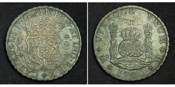 8 Реал Нова Іспанія (1519 - 1821) Срібло Карл III король Іспанії (1716 -1788)