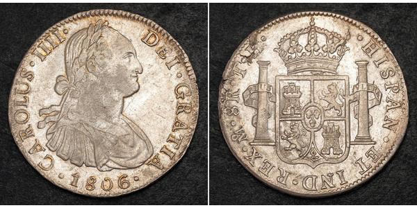 8 Реал Нова Іспанія (1519 - 1821) Срібло Карл IV король Іспанії  (1748-1819)