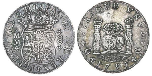8 Реал Нова Іспанія (1519 - 1821) Срібло Фердинанд VI  король Іспаніі (1713-1759)