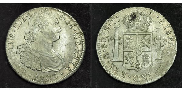 8 Реал Нова Іспанія (1519 - 1821) Срібло Карл IV король Іспанії  (1748-1819)