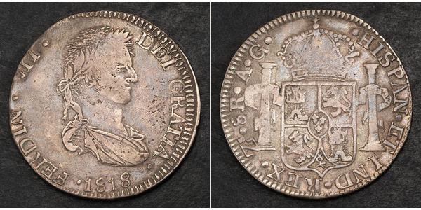 8 Реал Перша Мексиканська імперія (1821 - 1823) Срібло Фердинанд VII король Іспанії (1784-1833)