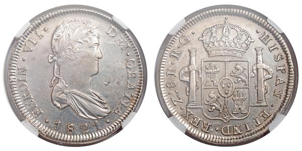 8 Реал Перша Мексиканська імперія (1821 - 1823) Срібло Фердинанд VII король Іспанії (1784-1833)