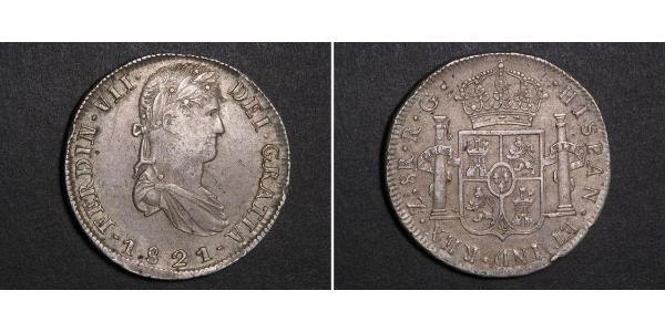 8 Реал Перша Мексиканська імперія (1821 - 1823) Срібло Фердинанд VII король Іспанії (1784-1833)