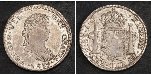 8 Реал Перша Мексиканська імперія (1821 - 1823) Срібло Фердинанд VII король Іспанії (1784-1833)