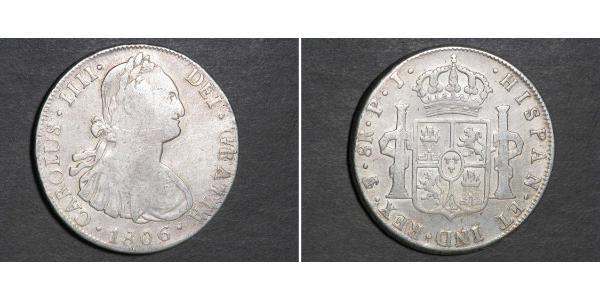 8 Реал Ріо-де-ла-Плата (віце-королівство) (1776 - 1814) / Болівія Срібло Карл IV король Іспанії  (1748-1819)
