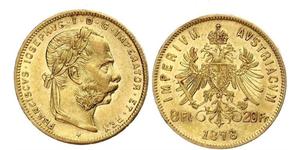 8 Флорин / 20 Франк Австро-Венгрия (1867-1918) Золото Франц Иосиф I (1830 - 1916)