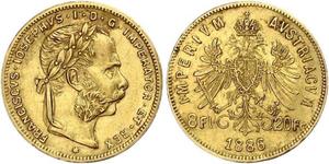 8 Флорин / 20 Франк Австро-Венгрия (1867-1918) Золото Франц Иосиф I (1830 - 1916)