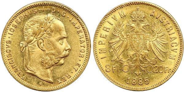 8 Флорин / 20 Франк Австро-Венгрия (1867-1918) Золото Франц Иосиф I (1830 - 1916)