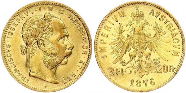 8 Флорин / 20 Франк Австро-Венгрия (1867-1918) Золото Франц Иосиф I (1830 - 1916)