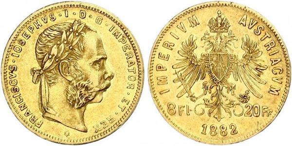 8 Флорин / 20 Франк Австро-Венгрия (1867-1918) Золото Франц Иосиф I (1830 - 1916)