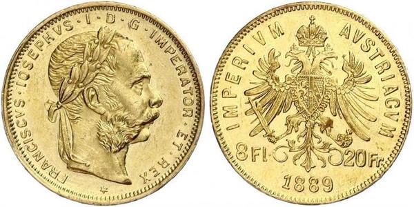 8 Флорин / 20 Франк Австро-Венгрия (1867-1918) Золото Франц Иосиф I (1830 - 1916)