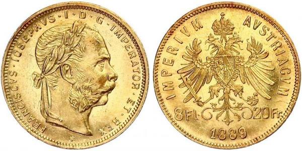 8 Флорин / 20 Франк Австро-Венгрия (1867-1918) Золото Франц Иосиф I (1830 - 1916)