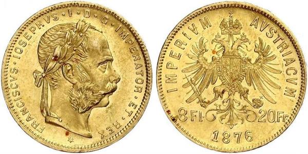 8 Флорин / 20 Франк Австро-Венгрия (1867-1918) Золото Франц Иосиф I (1830 - 1916)