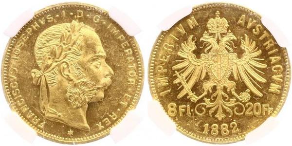 8 Флорин / 20 Франк Австро-Венгрия (1867-1918) Золото Франц Иосиф I (1830 - 1916)