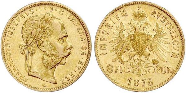 8 Флорин / 20 Франк Австро-Венгрия (1867-1918) Золото Франц Иосиф I (1830 - 1916)