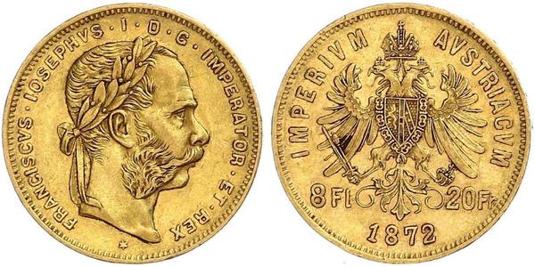 8 Флорин / 20 Франк Австро-Венгрия (1867-1918) Золото Франц Иосиф I (1830 - 1916)