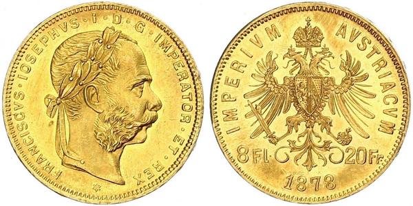 8 Флорин / 20 Франк Австро-Венгрия (1867-1918) Золото Франц Иосиф I (1830 - 1916)