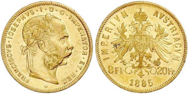 8 Флорин / 20 Франк Австро-Венгрия (1867-1918) Золото Франц Иосиф I (1830 - 1916)