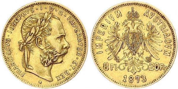 8 Флорин / 20 Франк Австро-Венгрия (1867-1918) Золото Франц Иосиф I (1830 - 1916)