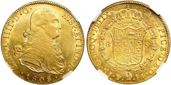 8 Эскудо Боливия Золото Карл IV король Испании (1748-1819)