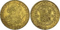 8 Эскудо Новая Гранада (1717 - 1819) Золото Карл III король Испании (1716 -1788)